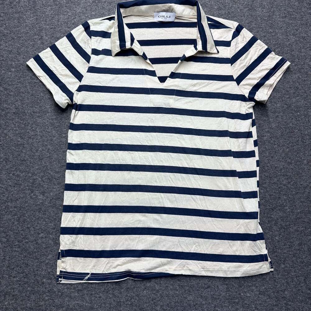 GILLI Polo V Neck Collared Short Sleeve Blue
